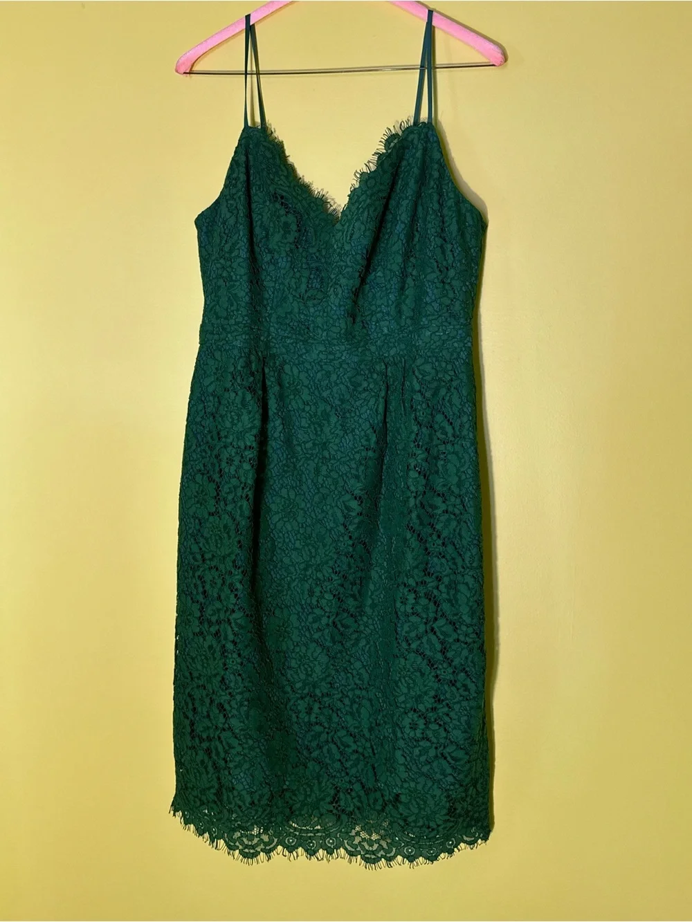 J. Crew Emerald Green Lace Midi Dress with Spaghetti Straps